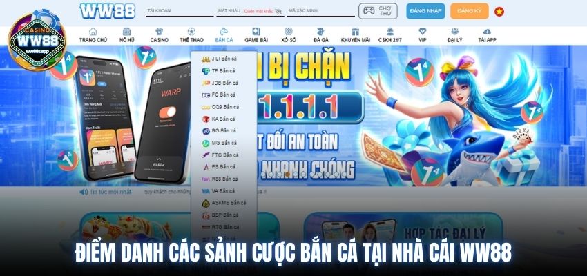 Điểm danh các sảnh cược bắn cá WW88